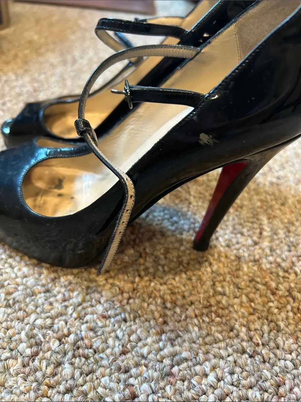 Christian Louboutin Black Patent Mary Jane Pumps with Red Sole